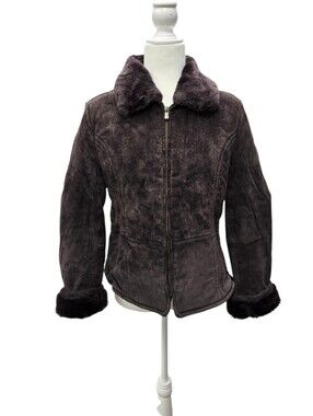 Y2K Sonoma Brown Suede Fur Trim Coat